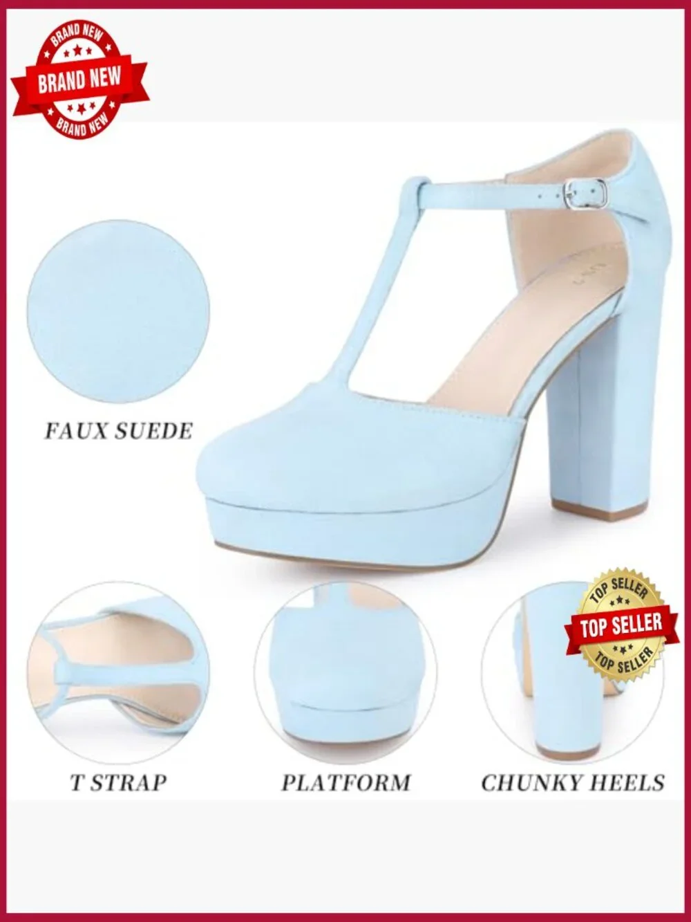 Women's Platform Chunky Heel Mary Janes Pumps Retro T-Strap Ankle Strap Dress